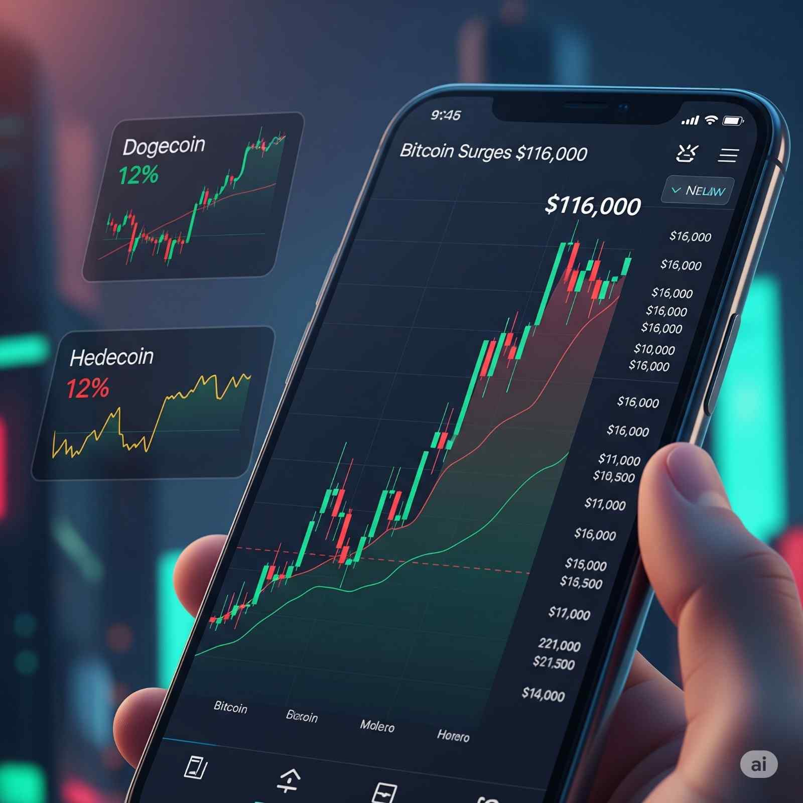 Bitcoin Surges Past $116,000 on Institutional Demand; Dogecoin, Hedera Jump Up to 12%